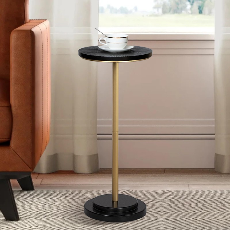COVLON Drink Table, Small Pedestal Side Table with Wooden Carved