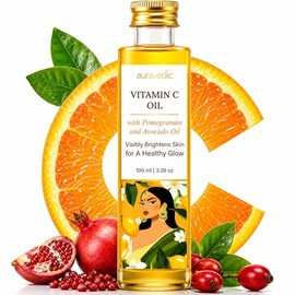 Auravedic Aceite Facial Con Vitamina C | Con Rosa Mosqueta, Aguacate Y Vitamina E | Hidratante Natural Y Orgánico Para La Piel | Aceite De Masaje Facial Ayurvédico Para Una Piel Suave Y Tersa | 100 Ml