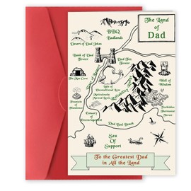 Bestmelo Funny Fathers Day Card – Land of Dad Map Design,Unique Vintage Style Fathers Day Cards for Dad,Happy Father's Day Gifts from Kids Daughter Son