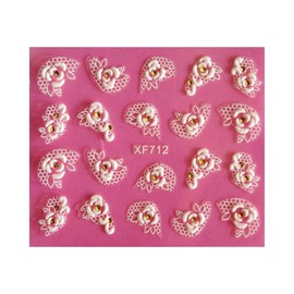 Lace Flower Nail Sticker Rhinestone Daisy Rose Crystal Xf712 Nail Wraps Art Stickers Manicure Supplies for Women for Home Nails Full Long Lasting Easy Apply and Remove