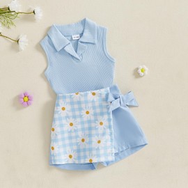 ZZLBUF Toddler Baby Girl Summer Clothes 1T 2T 3T 4T 5T Ribbed Knit Tank Tops Floral Shorts Set 2 Piece Outfits (Blue, 3-4T)