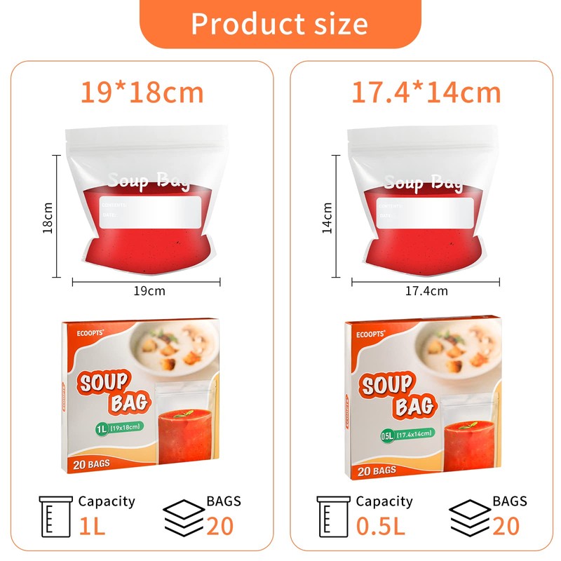 ECOOPTS Soup Freezer Bags 500 ml Reusable Soup & Sauce