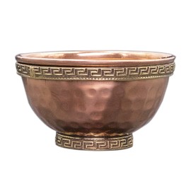 Alternative Imagination Altar Offering Bowl - Hammered Copper Bowl with Greek Key Accent For Ritual Offerings, Incense Burning