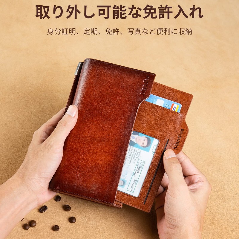 Mandiva Men's Long Wallet, Genuine Leather, Handbag, Separate Type, Coin