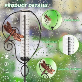 Venniy Dragonfly Rain Gauge Outdoor,Metal Rain Gauges Outdoors Best Rated with 7 inch Glass Tube,Decorative Rain Gauge with Garden Stake for Yard