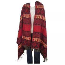 TDbN | Tribal Designs by Neela Throw / Wrap | Yak + Sheep Wool Blend | Nepal | Handmade | Tribal Design | Red