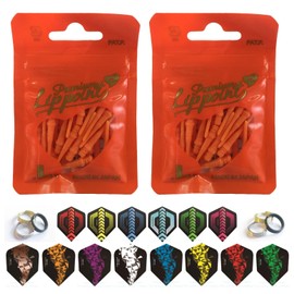 THOR-DARTS L-Style Dart Tips in Double Pack Flights (2 x 30 Pieces + 1 Set Flights) Orange Premium Lippoint 2BA Standard Thread, Plastic Soft Tip Dart Points (Pack of 60) 2BA Thread