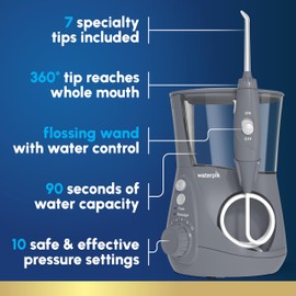 Waterpik Aquarius Water Flosser For Teeth Cleaning, Gums, Braces, Dental Care, Electric Power With 10 Settings, 7 Tips For Multiple Users And Needs, ADA Accepted, Gray WP-667, Packaging May Vary
