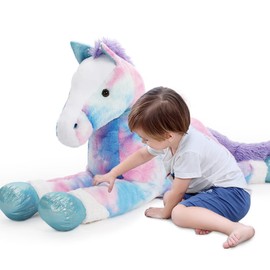 Tezituor 4ft Giant Horse Stuffed Animals, 47inches Lifesize Stuffed Pony Plush Blue Horse Pillow Toy Gift for Adult Kids