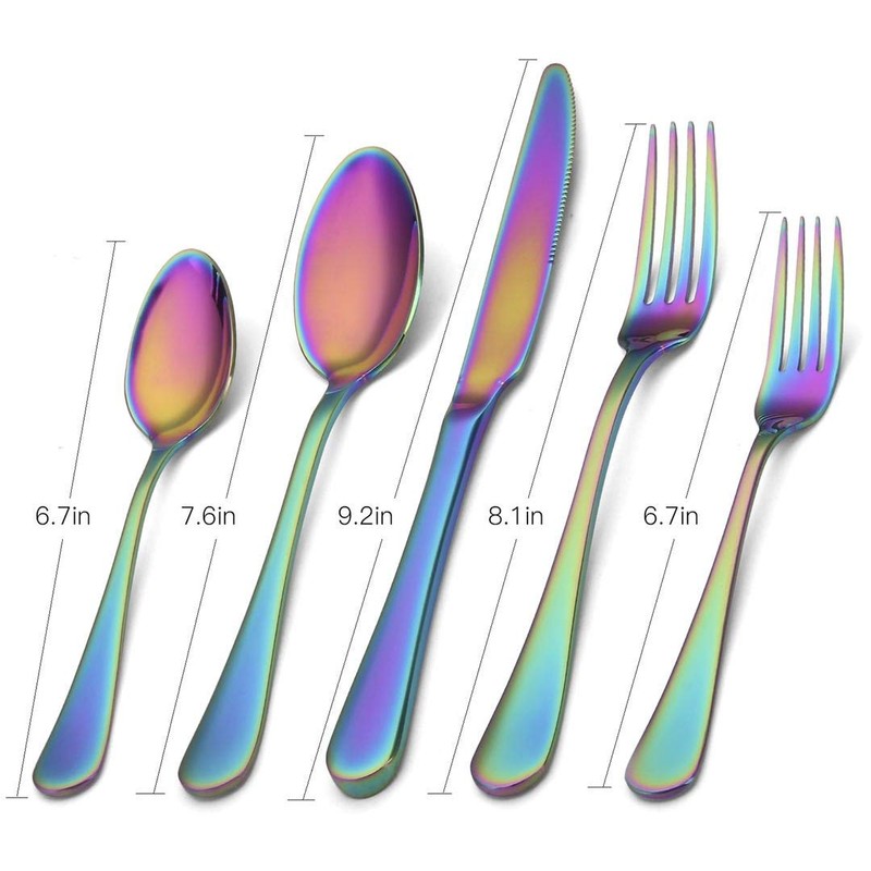 Rainbow Silverware Set,SHARECOOK 20-Piece Stainless Steel Flatware Set with Round