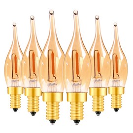 LED Vintage Edison Bulb Candelabra E12 Base C22T Filament Flame Tip 7 Watt Equivalent Candle Bulbs LED Chandelier Light Bulbs Decorative Lighting 2200K Warm Amber Glass, CRI 90+, 80LM, Pack of 6