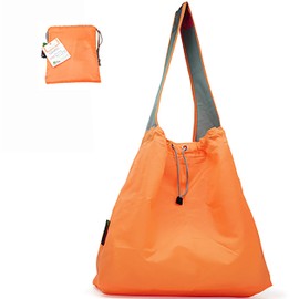 Ecojeannie 4 Pack Ripstop Nylon Draw-String Reusable Shopping Bag, Reusable Grocery Bag, Built-in Pouch, Inner Pocket, NRS049 (Orange-Sky Blue-Pink-Green)