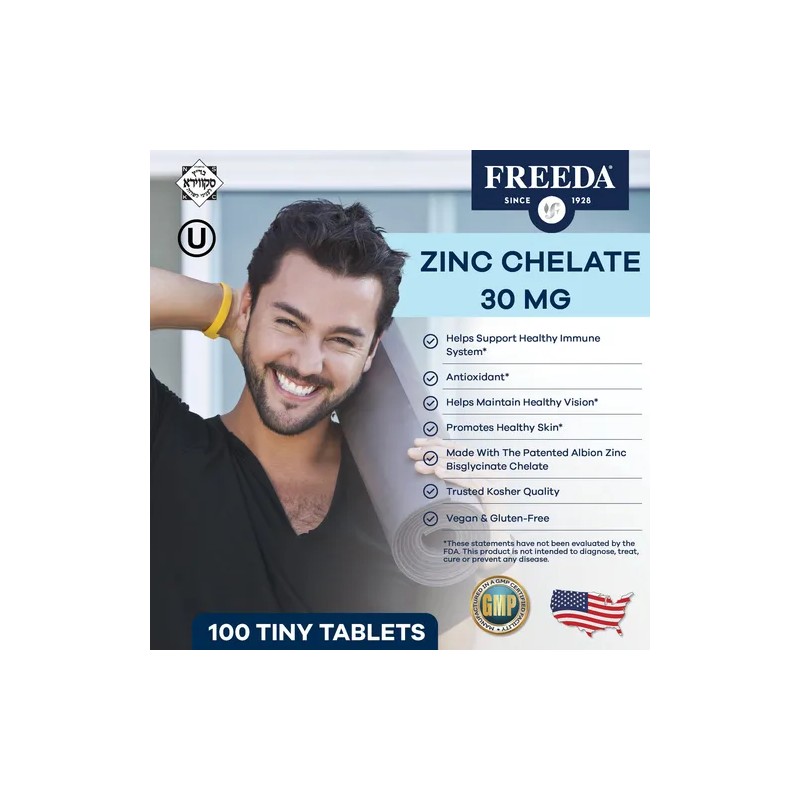 Freeda Zinc Quelado 30 Mg Tabletas 100 Ct Vegano