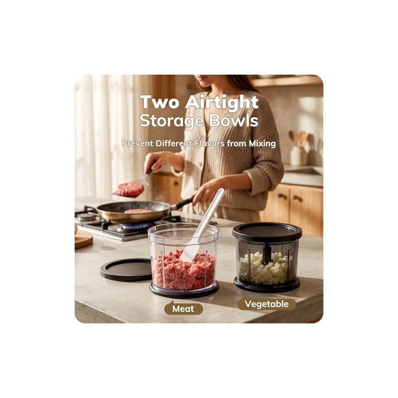 Food Processor Set: 2-Speed Food Chopper with Two 4 Cup
