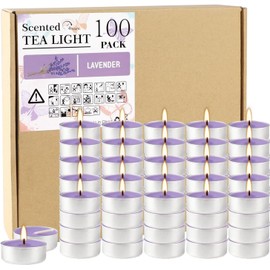 Howemon Purple Lavender Scented Tealight Candles - 4 Hours - Giant 100 Bulk Packs - Smokeless Tea Lights for Valentine's Day, Weddings,Christmas, Home Decorative