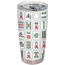 BEHIFL Mahjong Tiles Accessories Tumbler, Mah Jong Gifts Stainless Steel Tumbler with Lid and Straw 20oz, Gifts for Mahjong Players Lovers Travel Coffee Cup