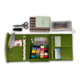 Holly Heide Friendship Bracelet Pen Pal Pack (Moss Green) - Custom Felt Organizer, Thread Spools, Bead Set, Variety Stationery, Vintage Style Scissors, Colorful Gel Pens