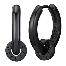 Men's Viking Stud Earrings 925 Sterling Silver, Viking Rune/Thor's Hammer/Wolf Earrings Black, Viking Amulet Jewellery for Men Women, Sterling Silver, No Gemstone