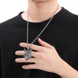 Raymard Viking Tribal Wolf Necklace, Norse Talisman Pendant for Men, with 24" Rolo Chain - Black