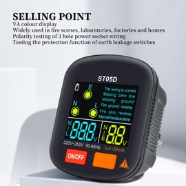 LOCADENCE ST05B Outlet Tester, LED Display Electric Voltage Tester, Receptacle Detector, Electrical GFCI Trip Tester for Fire Fighting Scenarios, Laboratories, Factories, Home, Leakage Detection