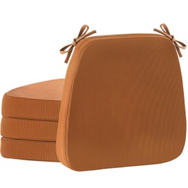 Nobildonna 2'' Thick High-Density Foam Indoor Chair Cushions | Dining Chair Pads with Ties, Removable Washable Cover, Dining Chair Cushions 17"x16", Orange Brown 4 Pack