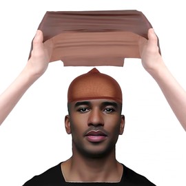 Coraline 2PCS Wig Brown Caps Stretchy Nylon Skin Tone Wig Application Dark Brown Bald Cap,Latex Bald Cap Brown Skin with Hairnet for Women and Men