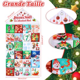 DPKOW Français Calendrier de l'Avent à Remplir 2024, Vide Calendrier de l Avent a Remplir Soit Meme, Tissu Calendrier de l'Avent Suspendu avec 24 Poches pour Cadeau de Noël Calendrier Enfant Adulte