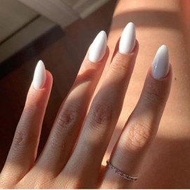 White Almond Press On Nails Full Cover For Women Medium Glossy White Acrylic Nails Reusable Nail Kit in 12 Sizes Natural Stick On Nails 24PCS