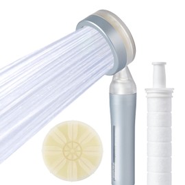 Barumi Pluo Handheld Filtered Shower Head - Silver | Vitamin C Filter for Healthy Skin & Hair | High Pressure Soft Spray Showerhead | Hard Water Softener Dual Filtration Removes Chlorine & Impurities