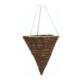 Hanging Wicker Basket Planters – Natural Rattan Willow Hanging Flower Pots with Polythene Liner & Metal Chain – Large Decorative Cone Shaped Hanging Planters for Indoor & Outdoor - 30cm, 12" (Pack 1)