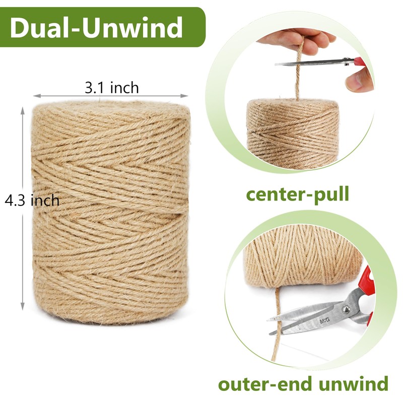 Leecogo 3mm 6Ply Jute Twine, 328 Feet,Heavy Duty for Garden,