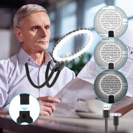 5X 15X Hands Free Magnifying Glass with Light and Stand, Magnifying Glass with 36 LEDs, Flexible Gooseneck Magnifier for Reading Books, Sewing for Elderly (Black)