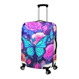 TODIYADDU Blue Butterfly Flowers Rose Elastic Luggage Protective Covers for 18-32 inch Trolley Suitcase Protect Dust Bag Case Trendy Portable Travel Accessories Anti-Scratch Luggage Outerwear, S