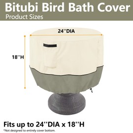 Bitubi Bird Bath Cover（24"x18"） 600D Oxford Cloth Garden Fountain Statue Protective Cover with Drawstring Waterproof Windproof Fountain Protector
