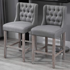HOMCOM 40" Tufted Wingback Counter Height Armless Bar Stool Dining Chair Set of 2, Grey