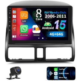 8 Core 4G+64G Car Stereo for Honda CRV 2002-2006 with Wireless CarPlay Android Auto,9 inch IPS Touchscreen Android 15 Car Radio Player with Mirror Link,WiFi/GPS Backup Camera,Bluetooth,FM/RDS,DSP,SWC