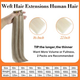 Full Shine Hair Extensions for Women Real Human Hair Bundles 14 Inch Highlighted Weft Hair Extensions Sew in Extensions 105 Grams Color 8p60 Ash Brown and Blonde