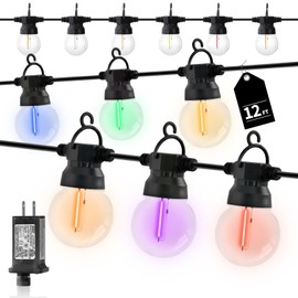 SWEIFI Outdoor String Lights 12ft Fall Resistant Waterproof Attachable String Lights 6 Color Lighting Features G50 Clear Light Bulbs Suitable for Your Garden Terrace and Commercial Cafe