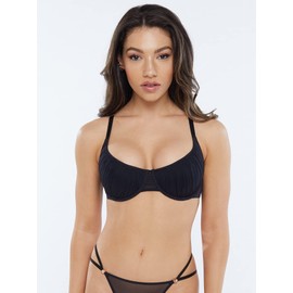Savage X Fenty, Women's, Gathered Mesh Balconette Bra, Caviar, 34D