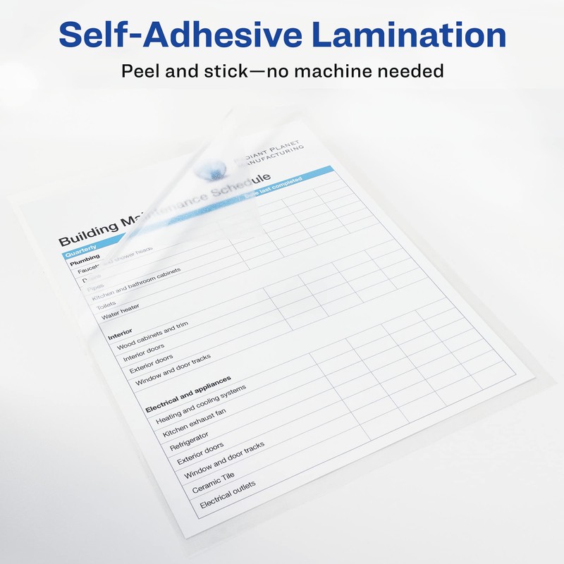 Avery Clear Laminating Sheets, 9" x 12", Permanent Self-Adhesive, 2