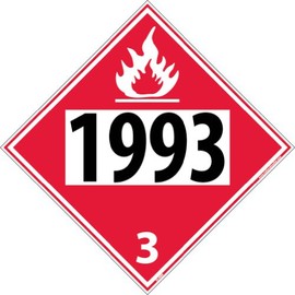 NMC DL40BR DOT Four Digit Placard, "1993 3", 10-3/4" Width x 10-3/4" Height, Rigid Plastic, White/Black on Red, 10.75 x 10.75