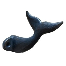 The Bridge Collection Cast Iron Whale Tail Wall Hook - Ocean Inspired Whale Wall Accent - Beach Style Cast Iron Hanger (Navy Blue)