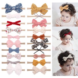 Pack of 20 Baby Girls Hair Bands Hair Bows Nylon Cotton Linen Hair Bands Handmade Hair Accessories for Newborns Toddlers Girls and Children 3.5 Inches