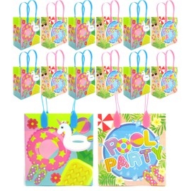 TINYMILLS Pool Party Themed Party Favor Bags Treat Bags with Handles, Candy Bags for Birthday Party Goodie Bags, Pack of 12