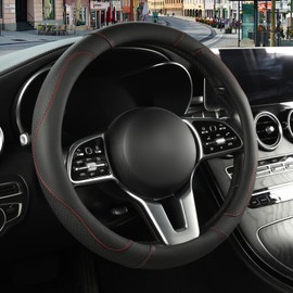 Binsheo Microfiber Leather Steering Wheel Cover Large Size for Ford F150 F250 F350 F450 RAM 4Runner Tacoma Tundra Sequoia Model S Model X, Breathable, Anti Slip, 15.5 inch to 16 inch, Black