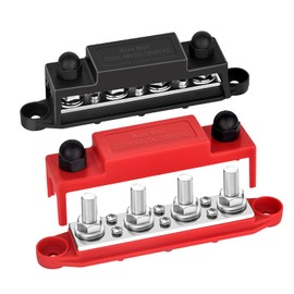Power Distribution Block Bus bar 4 x 1/2" Posts, 6 x #8 Screws Terminals, 12V 250A (Red & Black)