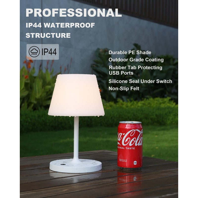 WEILAILUX Outdoor Battery Operated Table Lamp Waterproof, 4000mAh Cordless Table