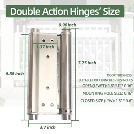 2Pack 8inch Double Action Spring Hinges, Self Closing Door Hinges for Cafe Saloon Pub Swinging Doors, 201 Stainless Steel, Including Pins and Screws