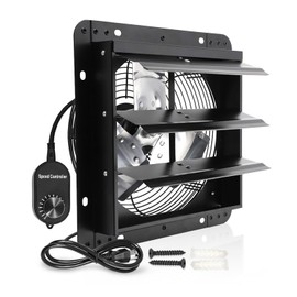 Aibabcue Shutter Exhaust Fan, 12 in Wall Mount Garage Ventilation Fan w/Speed Controller Attic Vent Fan for Chicken Coops, Greenhouse, Gable, Barn, Shed Ventilator (Black, 12 inch)