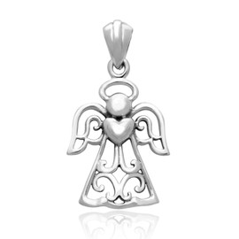 MIMI 925 Sterling Silver Fairytale Angel Heart Charm Pendant